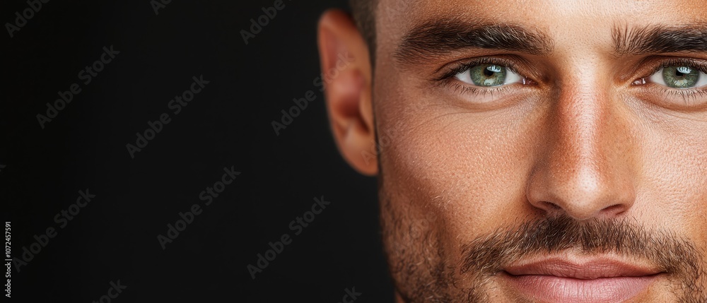 Obraz premium A close up of a man's face with green eyes