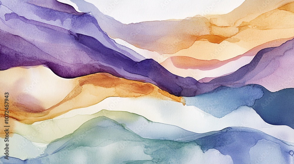 Elegant Abstract Watercolor Art Featuring Fluid Waves of Purple, Orange, and Blue with Soft Gradients, Perfect for Contemporary Home Decor or Creative Design Projects Elegant Abstract Watercolor Art Featuring Fluid Waves of Purple, Orange, and Blue with Soft Gradients, Perfect for Contemporary Home Decor or Creative Design Projects