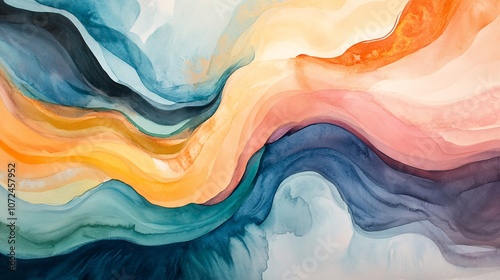 Beautiful Abstract Watercolor Waves with Vivid Colors in Soft Pastels and Bold Tones Creating a Calming and Inspiring Artistic Landscape