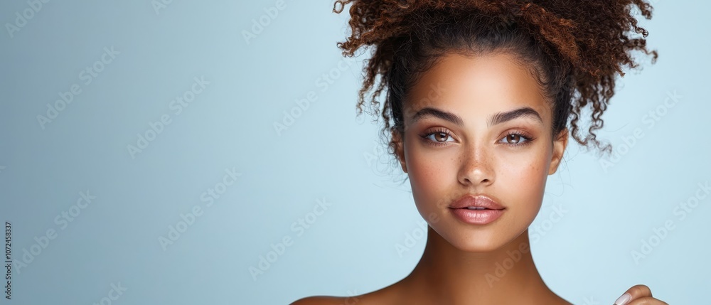 a woman with curly hair and a blue background a woman with curly hair and a blue background