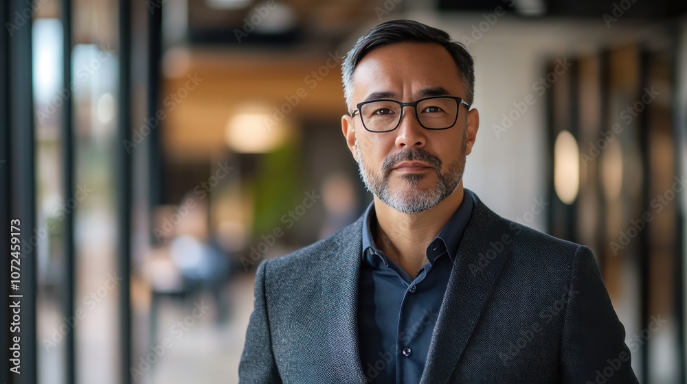 Obraz premium Confident Businessman in Modern Office Setting