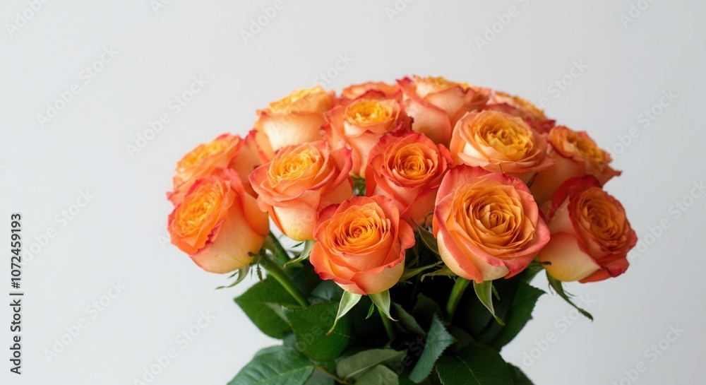 Vibrant orange-yellow roses bouquet on subtle background Vibrant orange-yellow roses bouquet on subtle background