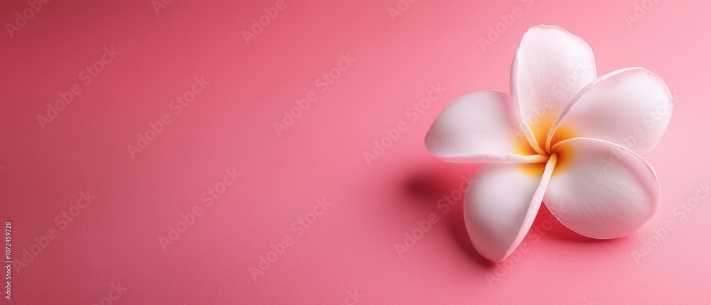 Naklejka premium A single white flower on a pink background