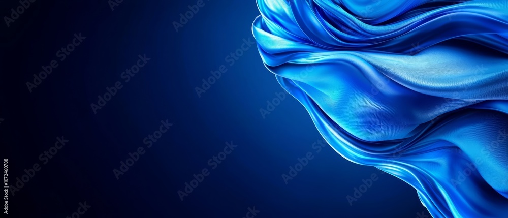 A blue silk fabric on a dark blue background A blue silk fabric on a dark blue background
