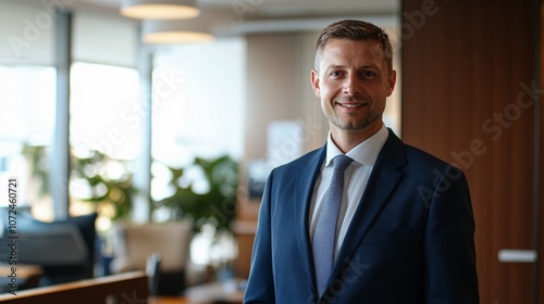 Smiling Businessman in a Modern Office