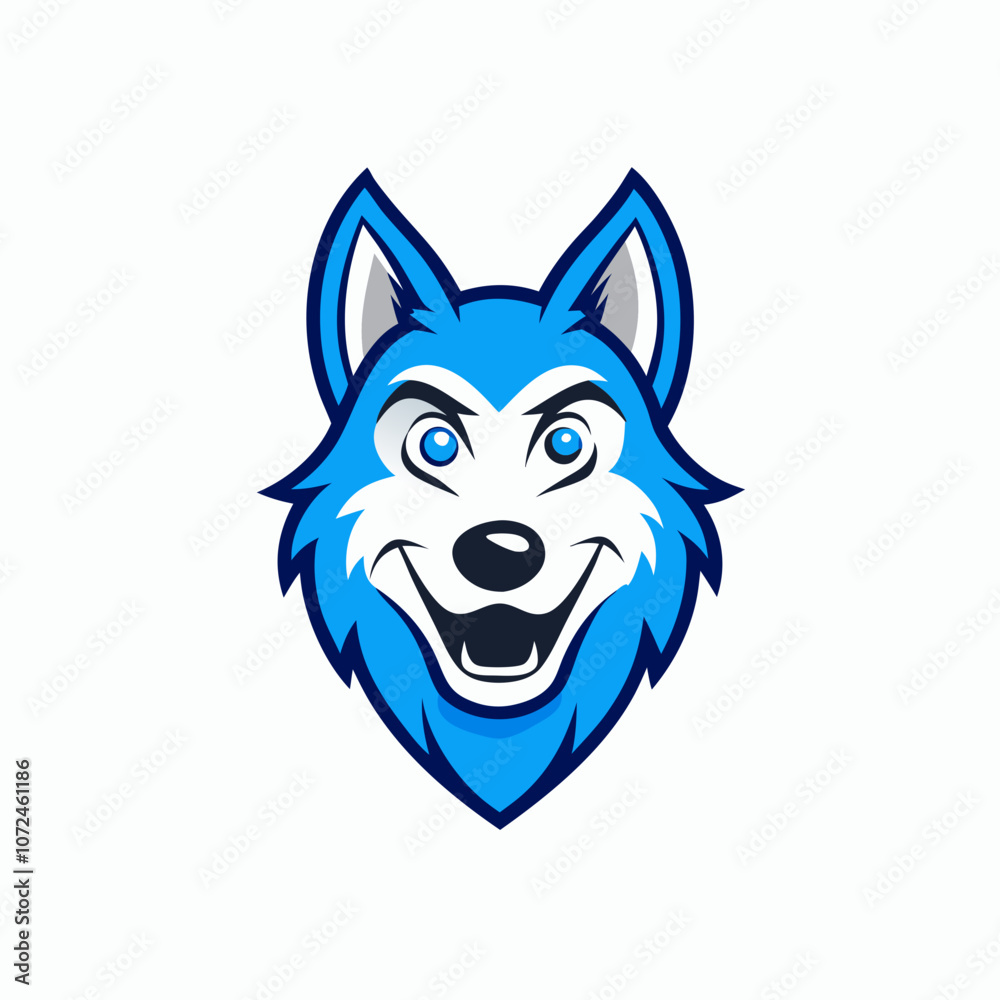 Blue wolf mascot logo on white background