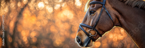 Majestic Brown Horse Portrait with Bokeh Background Equestrian Photography