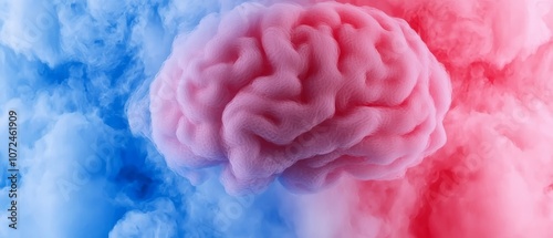 A pink and blue brain in the clouds