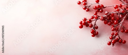 A bunch of red berries on a pink background