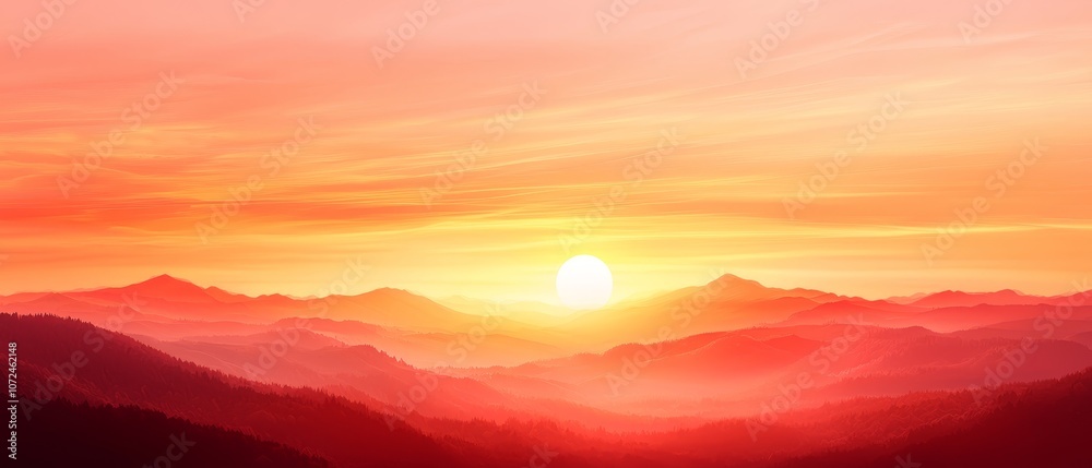 A sunset over a mountain range with the sun setting in the distance A sunset over a mountain range with the sun setting in the distance