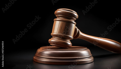 wooden gavel, isolated on a dark black