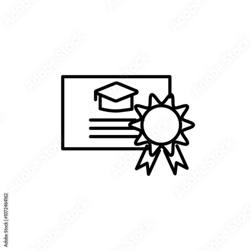 Certification diploma icon black and white vector outline sign