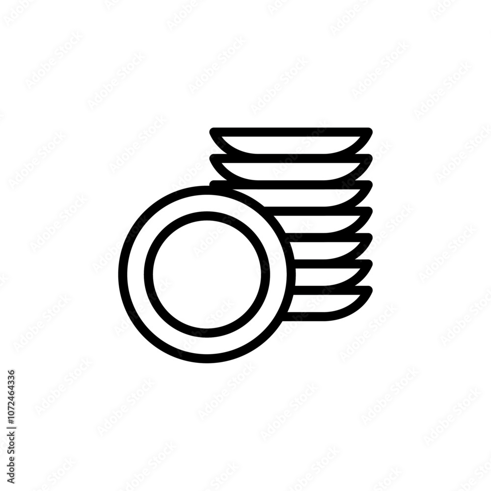 Clean stack plates icon black and white vector outline sign