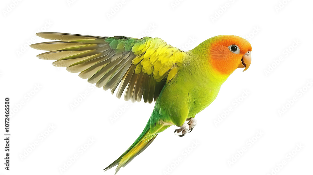 Fototapeta premium Colorful flying parrot isolated on transparent background