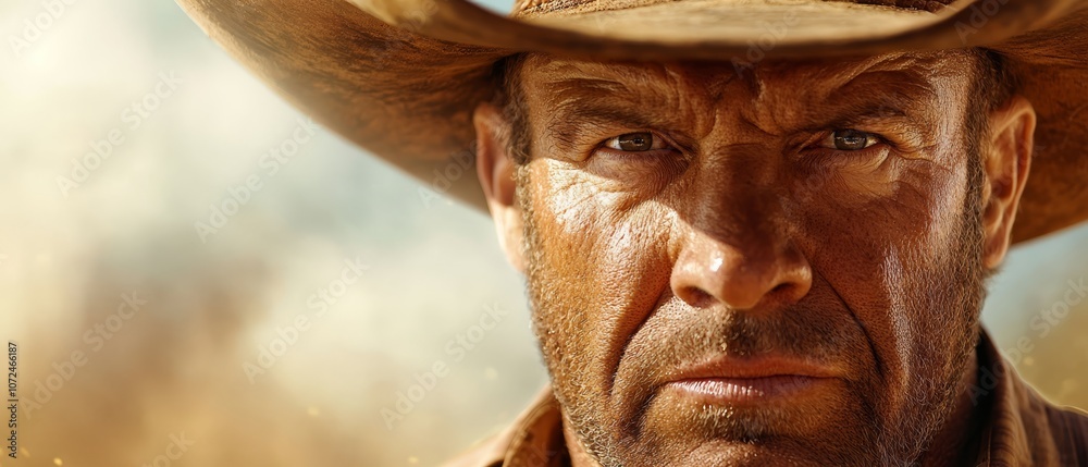 A close up of a man wearing a cowboy hat A close up of a man wearing a cowboy hat