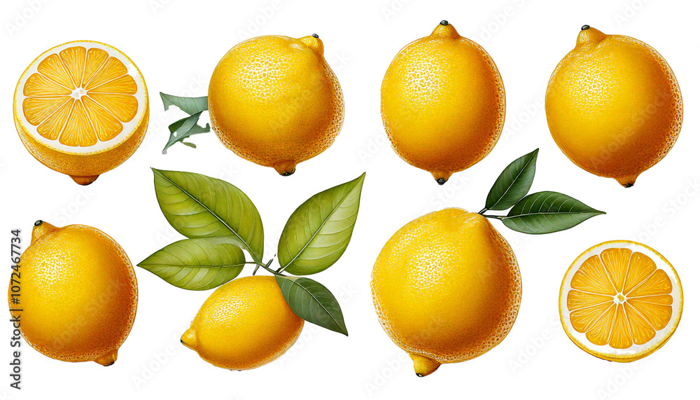 Lemons set isolated on white background, cut out transparent