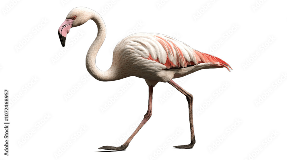 Fototapeta premium Flamingo bird walking isolated on transparent background