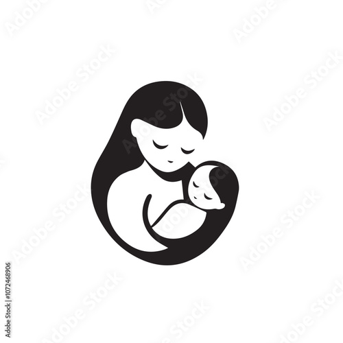 Mother with baby In cartoon, hand-drawn flat style. image for social media, websites and UI. Isolated 2D vector design in logo, icon, sketch style, simple line vector, single color. AI Generative Art.