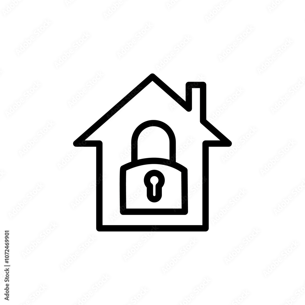 Home security icon black and white vector outline sign Home security icon black and white vector outline sign