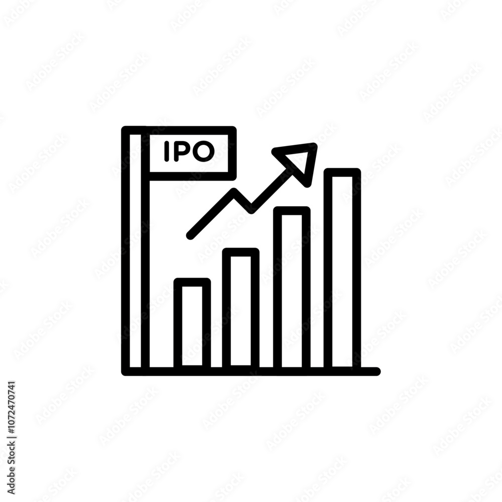 IPO Initial public offering icon black and white vector outline sign IPO Initial public offering icon black and white vector outline sign
