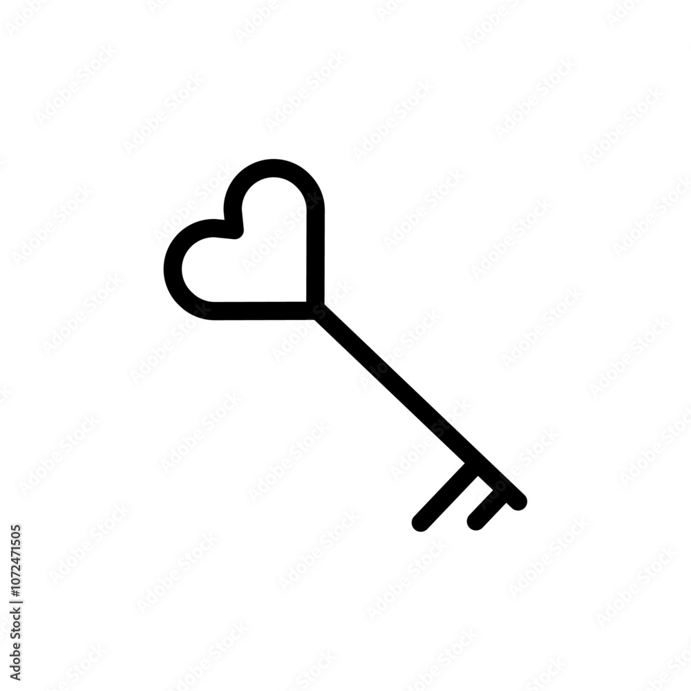 Love key icon black and white vector outline sign Love key icon black and white vector outline sign