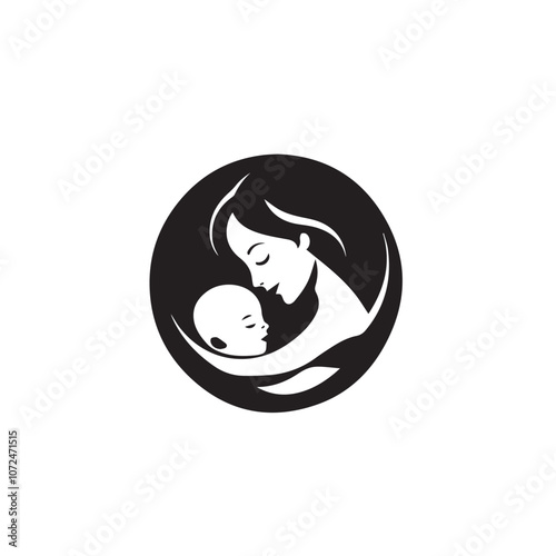 Mother with baby In cartoon, hand-drawn flat style. image for social media, websites and UI. Isolated 2D vector design in logo, icon, sketch style, simple line vector, single color. AI Generative Art.