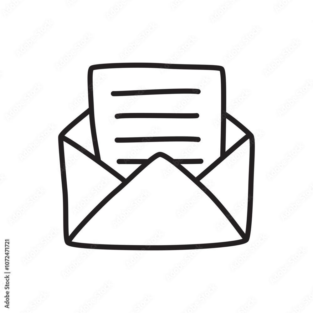 Doodle Open envelope with letter icon or logo, hand drawn with thin black line. PNG isolated on transparent background and vector illustration Doodle Open envelope with letter icon or logo, hand drawn with thin black line. PNG isolated on transparent background and vector illustration