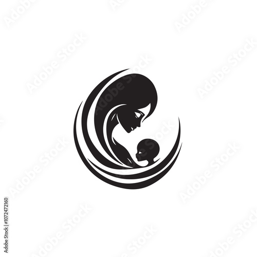 Mother with baby In cartoon, hand-drawn flat style. image for social media, websites and UI. Isolated 2D vector design in logo, icon, sketch style, simple line vector, single color. AI Generative Art.