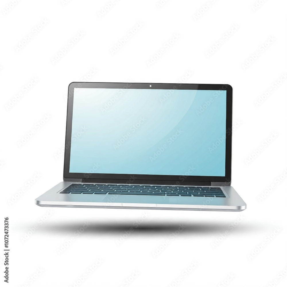 3D Laptop Icon with Open Screen Displaying Web Page or App, Representing Technology or Devices, Featuring Glossy Metallic Finish and Bright Screen with Subtle Reflections, on White Background 3D Laptop Icon with Open Screen Displaying Web Page or App, Representing Technology or Devices, Featuring Glossy Metallic Finish and Bright Screen with Subtle Reflections, on White Background
