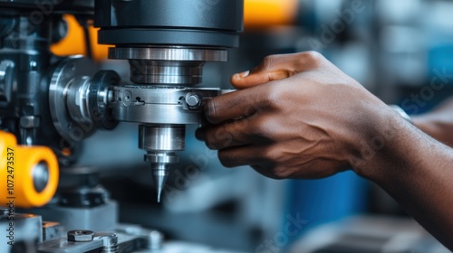 A skilled technician carefully adjusts a milling machine in a well-equipped workshop, demonstrating expertise in precision metalworking while focusing on detailed craftsmanship and productivity