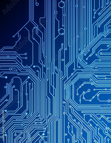 Futuristic blue circuit board texture with quantum computing and data processing concepts created with generative AI