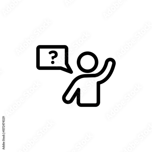 Person asking question icon black and white vector outline sign