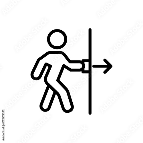 Person push the door icon black and white vector outline sign