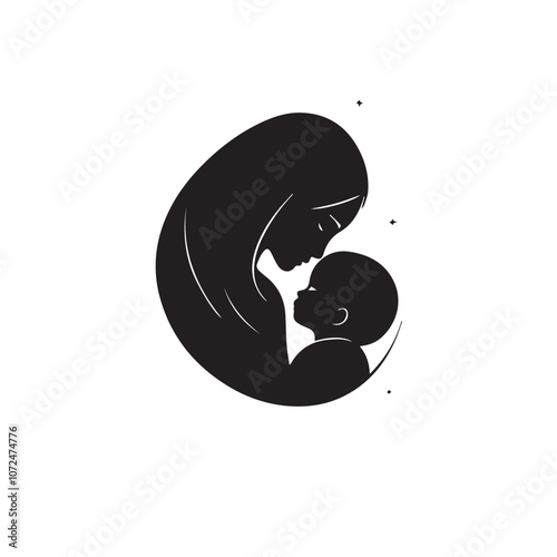 Mother with baby In cartoon, hand-drawn flat style. image for social media, websites and UI. Isolated 2D vector design in logo, icon, sketch style, simple line vector, single color. AI Generative Art.