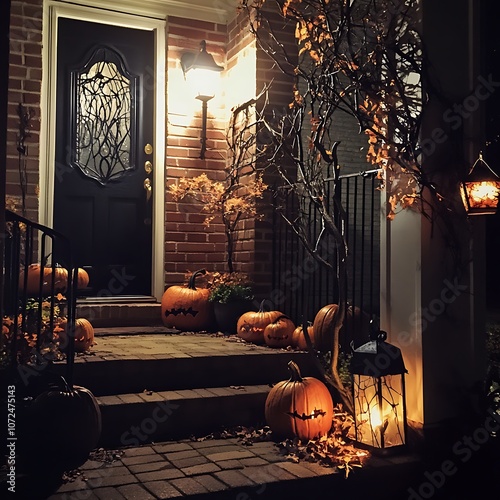 Wallpaper Mural Halloween porch decor includes spooky lights and charming pumpkin netting. Torontodigital.ca