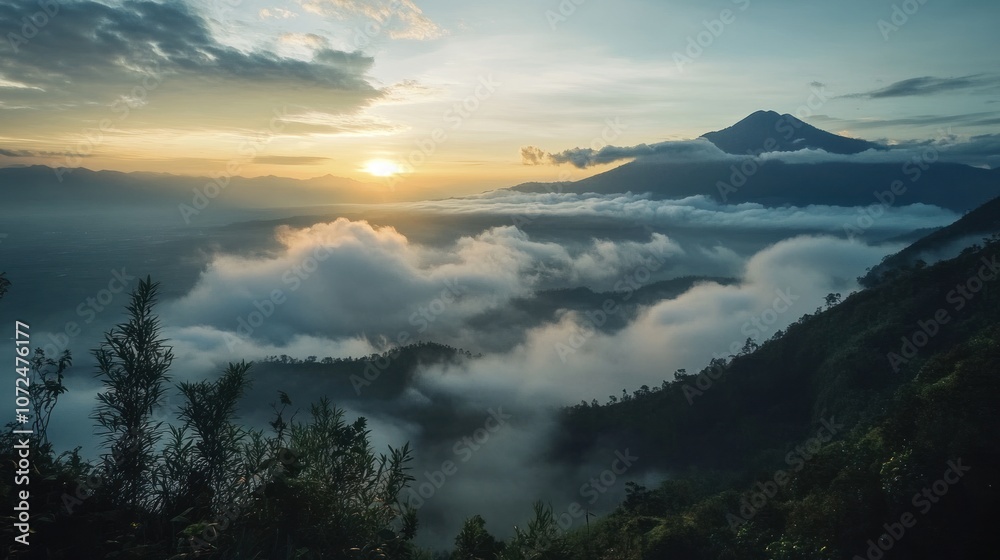 Fototapeta premium Sunrise Over Misty Mountains