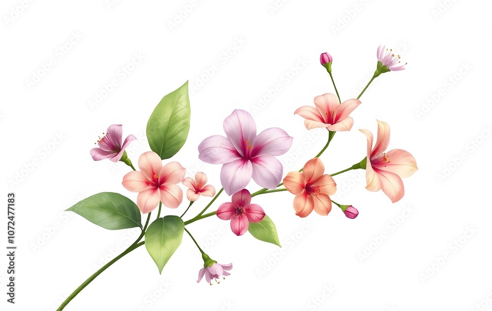 Obraz premium Flowers and leaf illustration isolated on white background created with generative AI