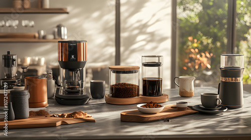 Chic and Modern Coffee Setup: Capturing the Essence of Quality Brewing and Elegant Design Elements in a Cozy Space