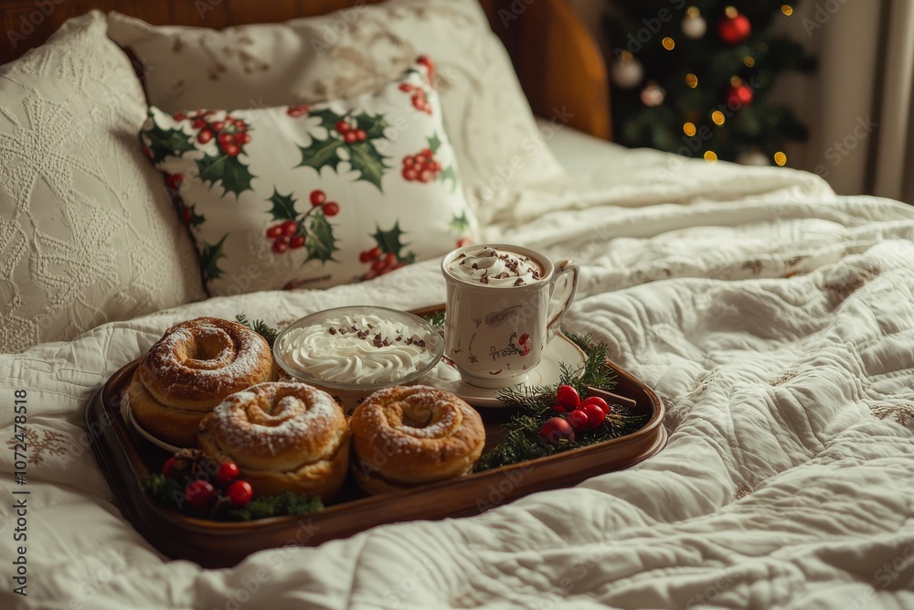 Christmas Morning Breakfast in Bed with Festive Foods Christmas Morning Breakfast in Bed with Festive Foods
