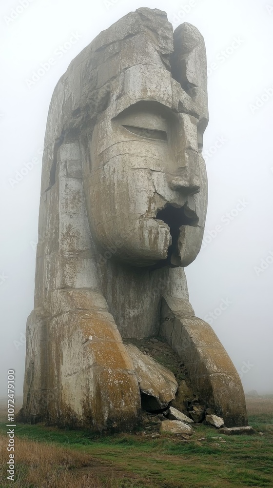 Fototapeta premium Imposing broken statue in fog.