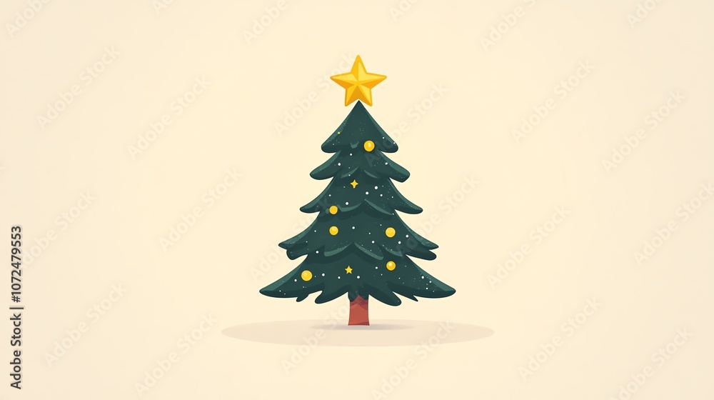 Minimalist Christmas tree with yellow star soft and playful design on beige background Minimalist Christmas tree with yellow star soft and playful design on beige background