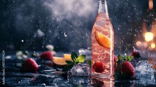 a bottle with ice smoke