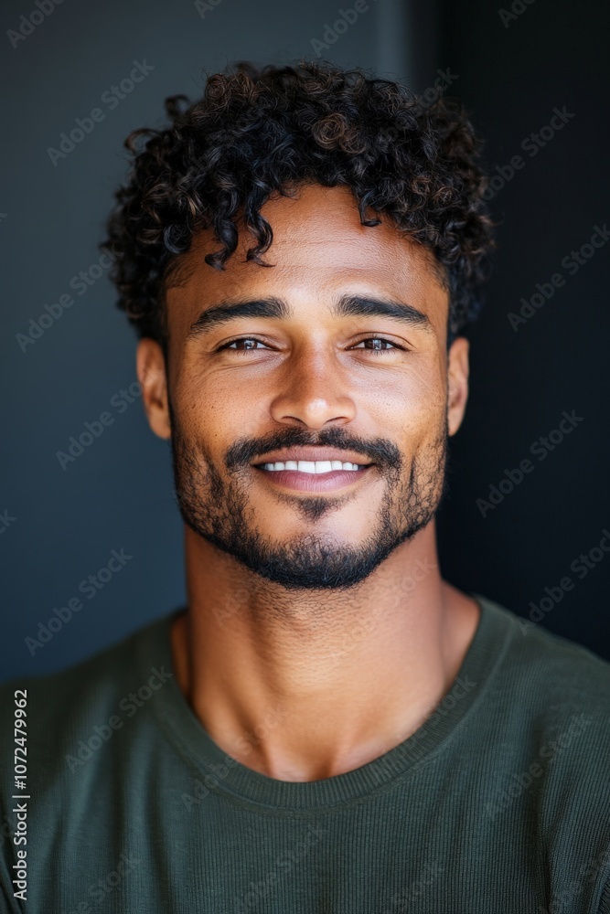 A confident man with curly hair, sporting a well-groomed beard, smiles warmly in a studio shot, exuding charm and friendliness with an artistic touch. A confident man with curly hair, sporting a well-groomed beard, smiles warmly in a studio shot, exuding charm and friendliness with an artistic touch.