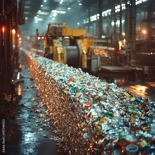 Wallpaper Mural 
Rows of compressed aluminum cans lined up in an industrial recycling facility, ready for further processing. recycling process in a large-scale industrial setup. sustainable waste management Torontodigital.ca