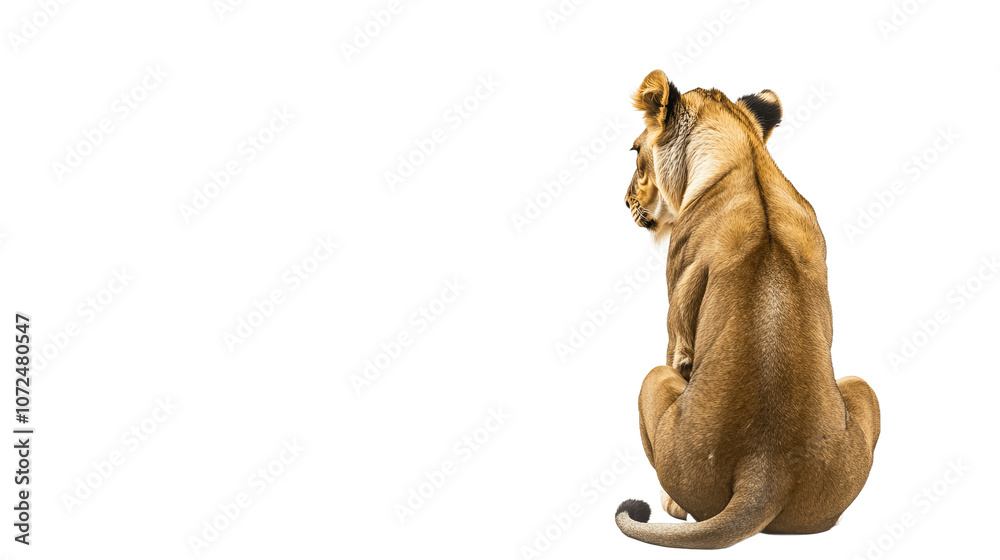 Naklejka premium Sitting lion looking away isolated on transparent background