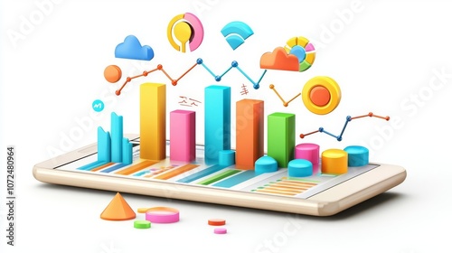 A colorful smartphone display showcasing vibrant charts and graphs, symbolizing data analysis and digital marketing trends. photo