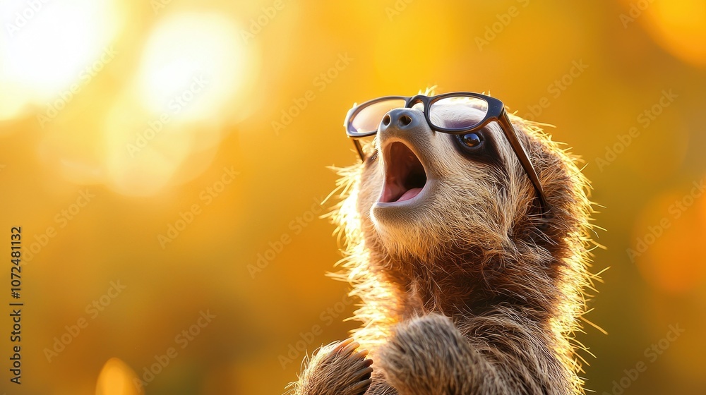 Obraz premium A cheerful sloth wearing sunglasses, basking in the warm sunlight.