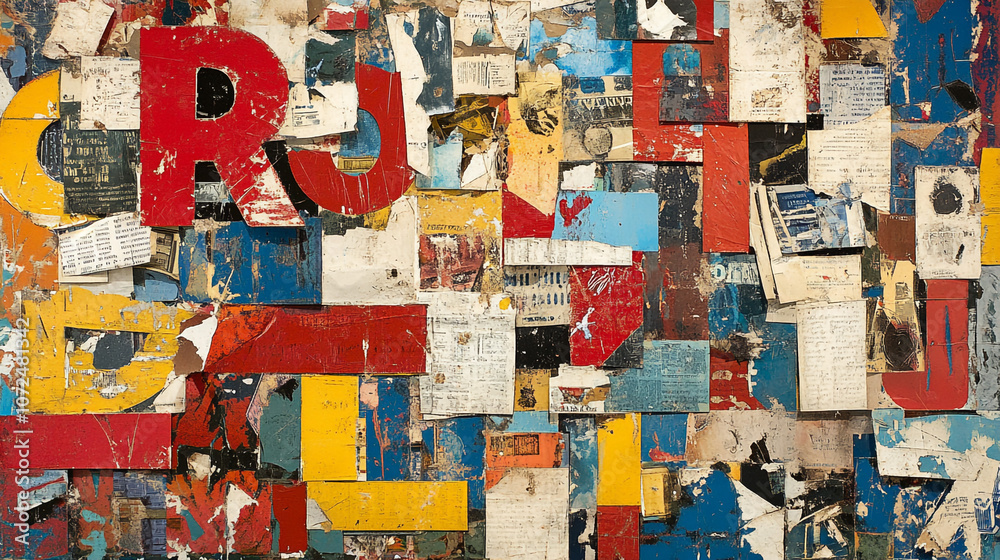 Fototapeta premium Abstract Collage Art Colorful Textured Background with Red Yellow Blue and Black