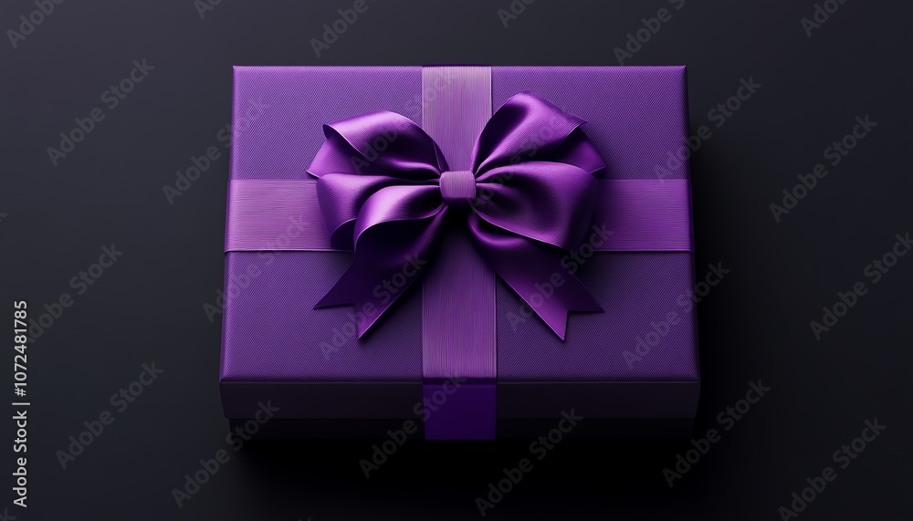 A beautifully wrapped purple gift box adorned with a satin bow, perfect for celebrations and special occasions. A beautifully wrapped purple gift box adorned with a satin bow, perfect for celebrations and special occasions.
