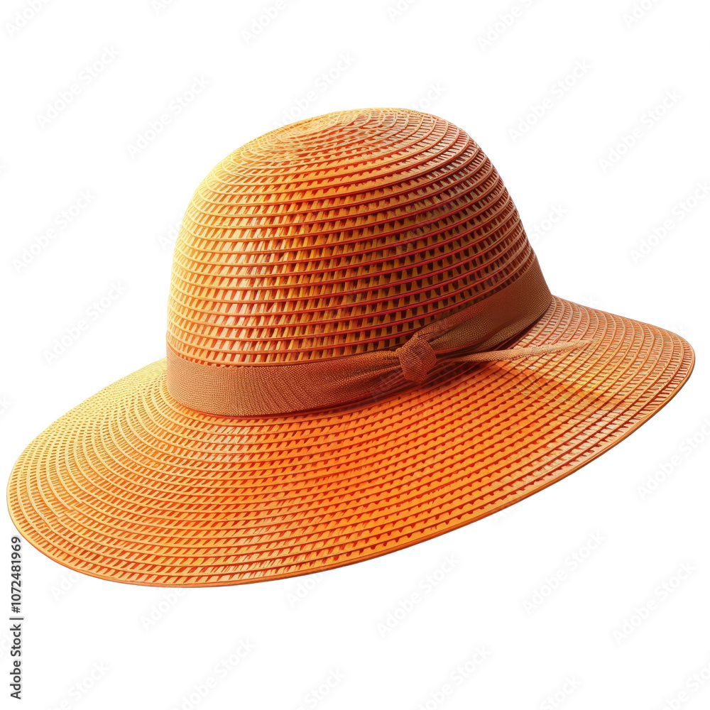 Orange sun hat with wide brim, isolated on white background, transparent background Orange sun hat with wide brim, isolated on white background, transparent background